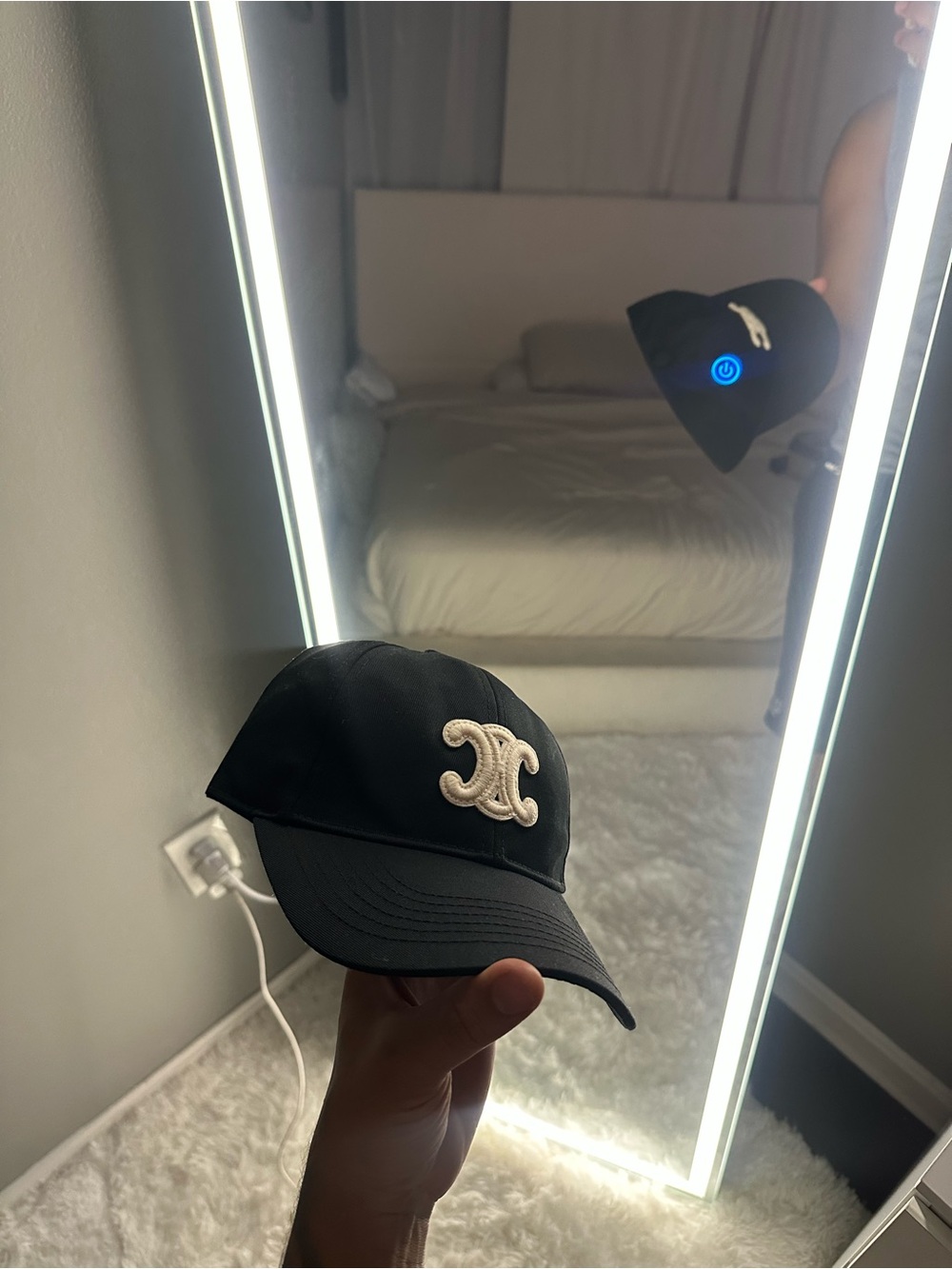 Celine Black Baseball Cap with Cream Logo